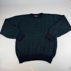 Jantzen Mens Size M Geometric Pattern Knit Sweater Crewneck Grandpa Green Blue